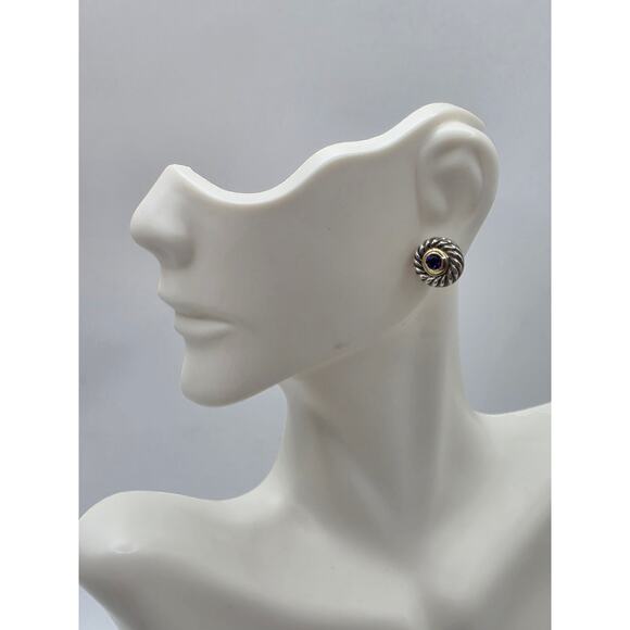 David Yurman Sterling Silver Amethyst Cookie Stud Earrings - Picture 8 of 16